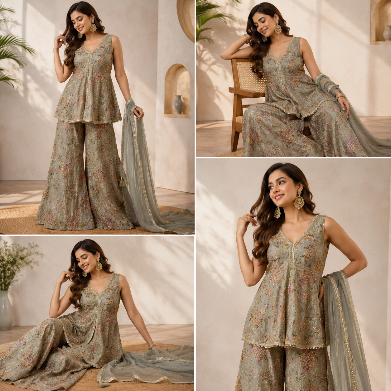 Sage Floral Sharara Set