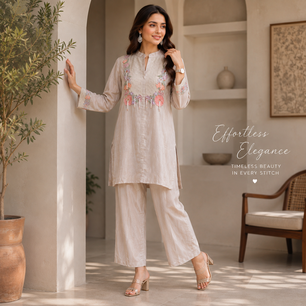 Elegant Handwork Chinnon Co-ord Set