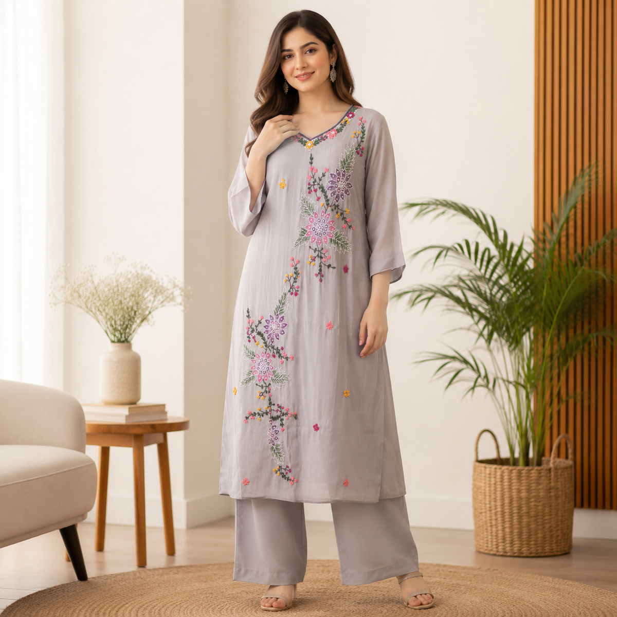 Floral Embroidered premium cotton kurti