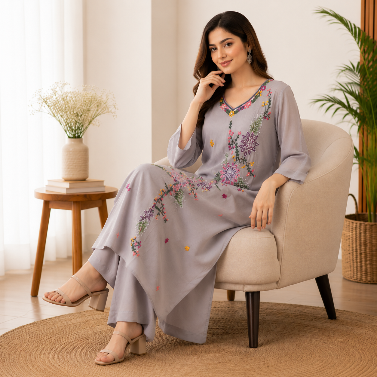 Floral Embroidered premium cotton kurti