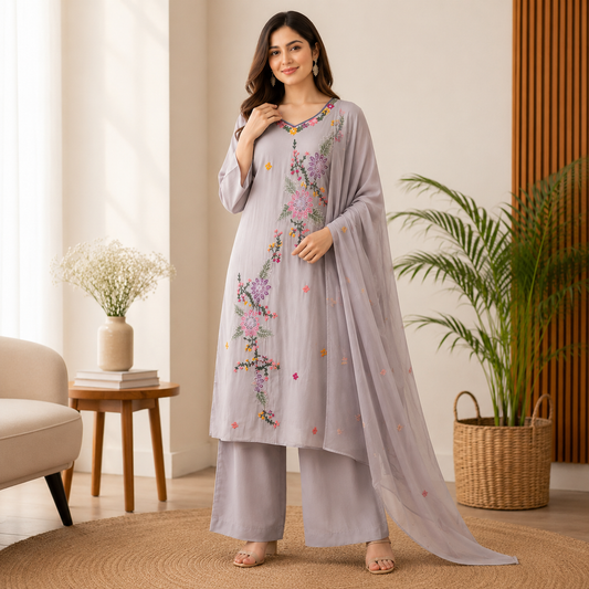 Floral Embroidered premium cotton kurti