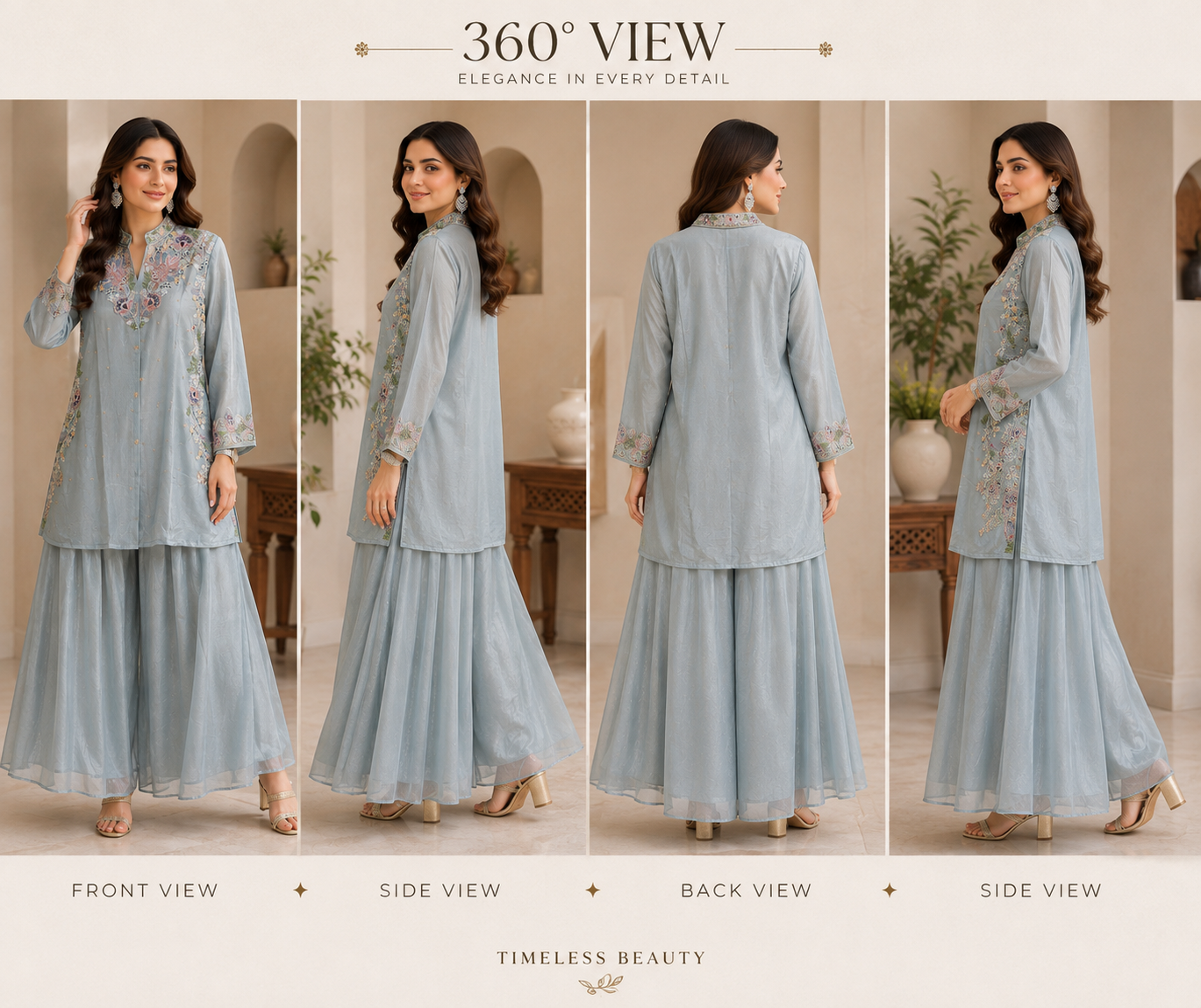 Embroidered Chinnon Palazzo Co-ord Set